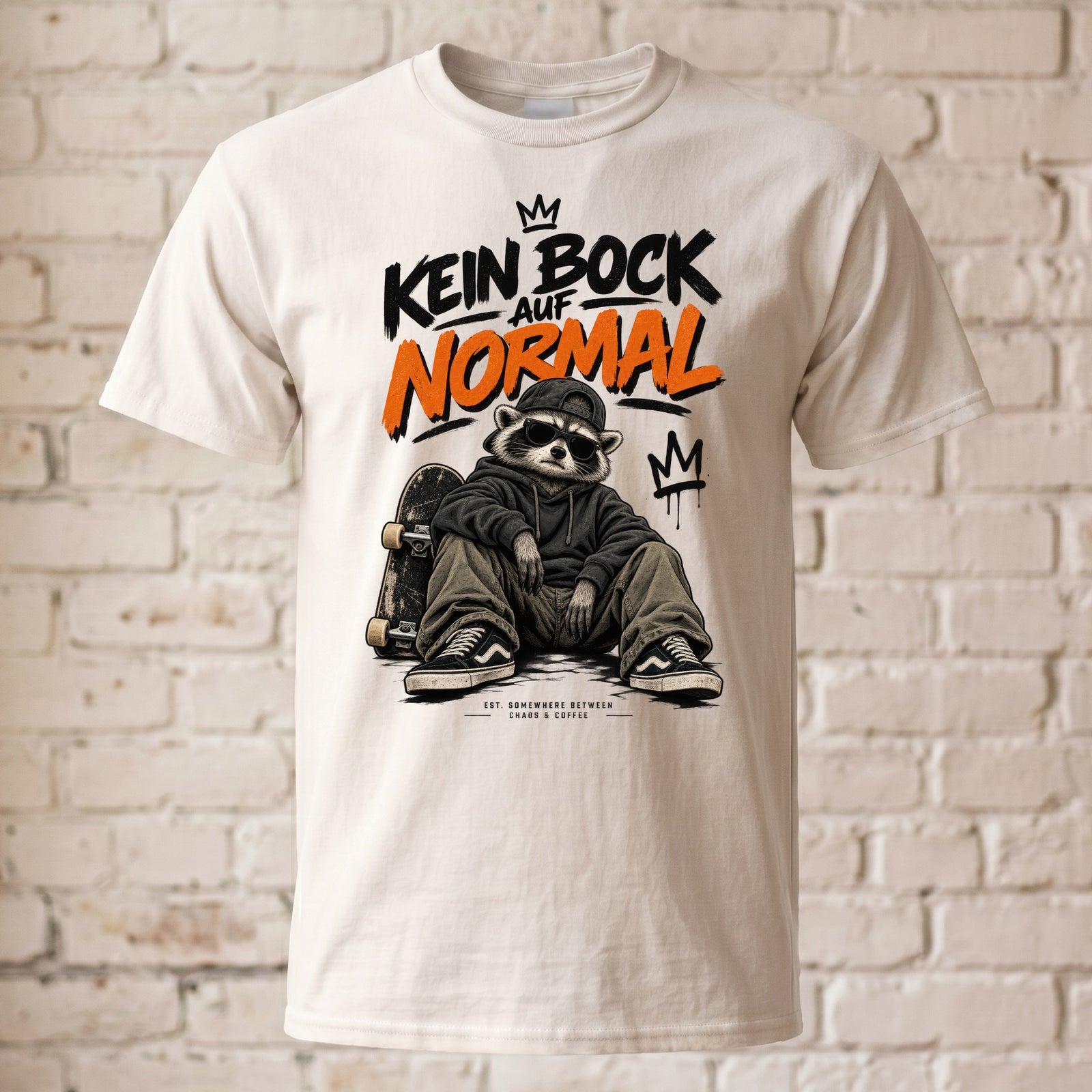 Kein Bock auf Normal Waschbär T-Shirt Herren | Streetwear Raccoon Skate Motiv Beige
