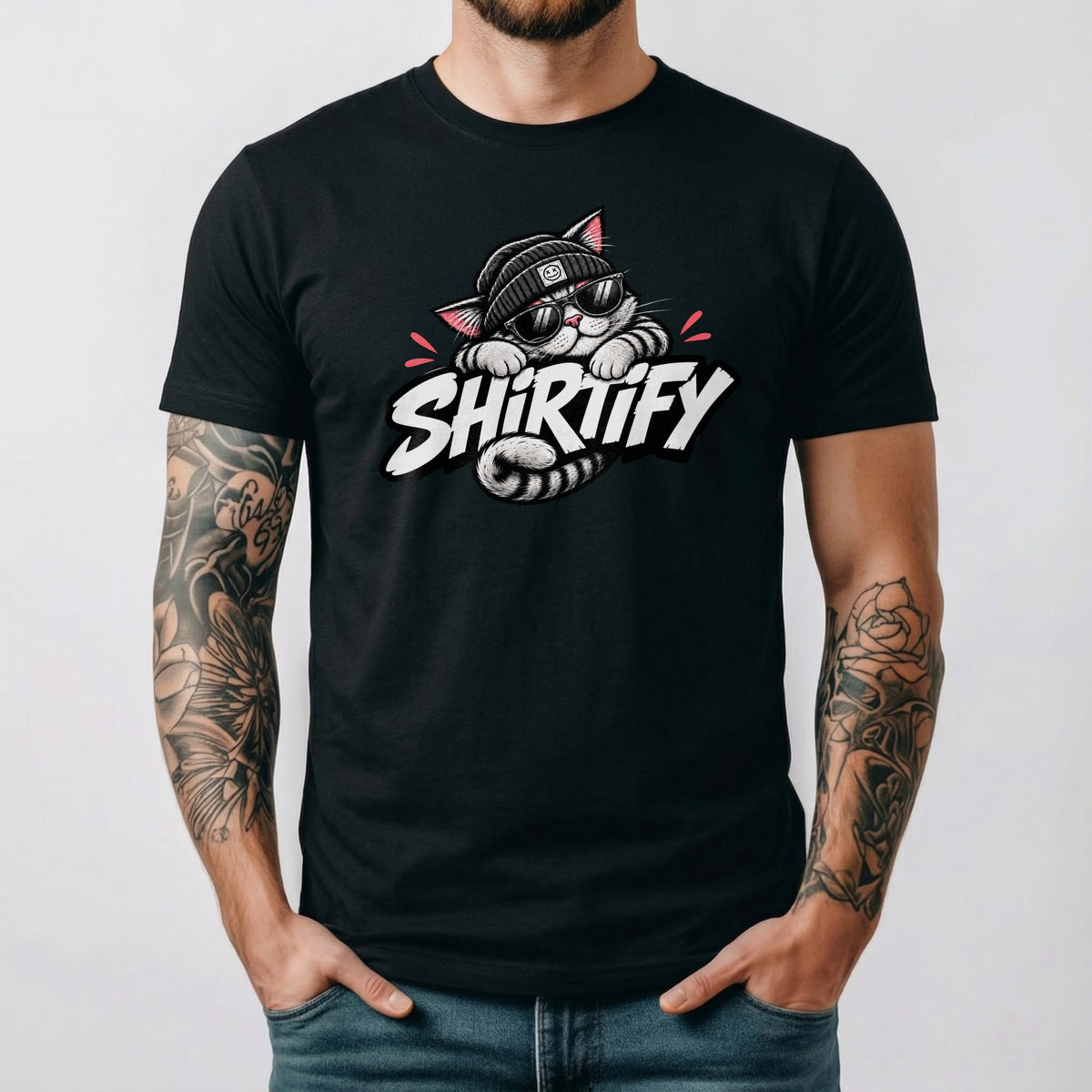 Shirttify Cat T-Shirt Unisex | Cooles Katzen Design mit Sonnenbrille