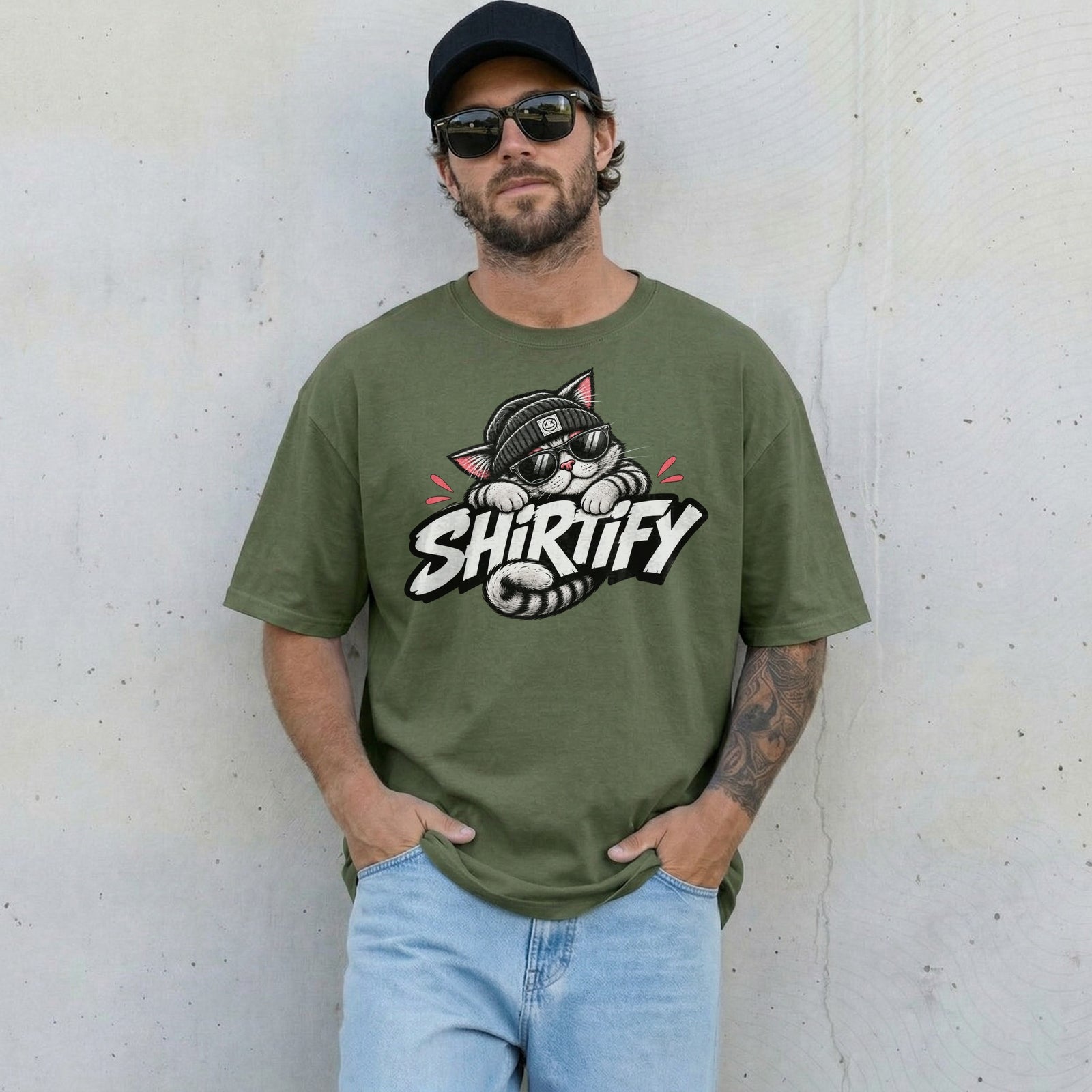Shirttify Cat T-Shirt Unisex | Cooles Katzen Design mit Sonnenbrille