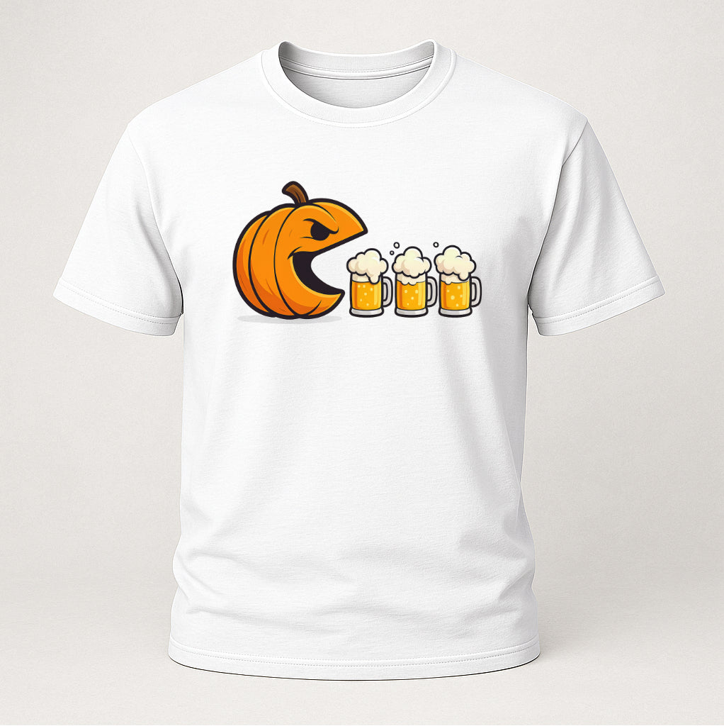 Halloween Shirt - Kürbis frisst Bier Geister – Humorvolles Bier T-Shirt