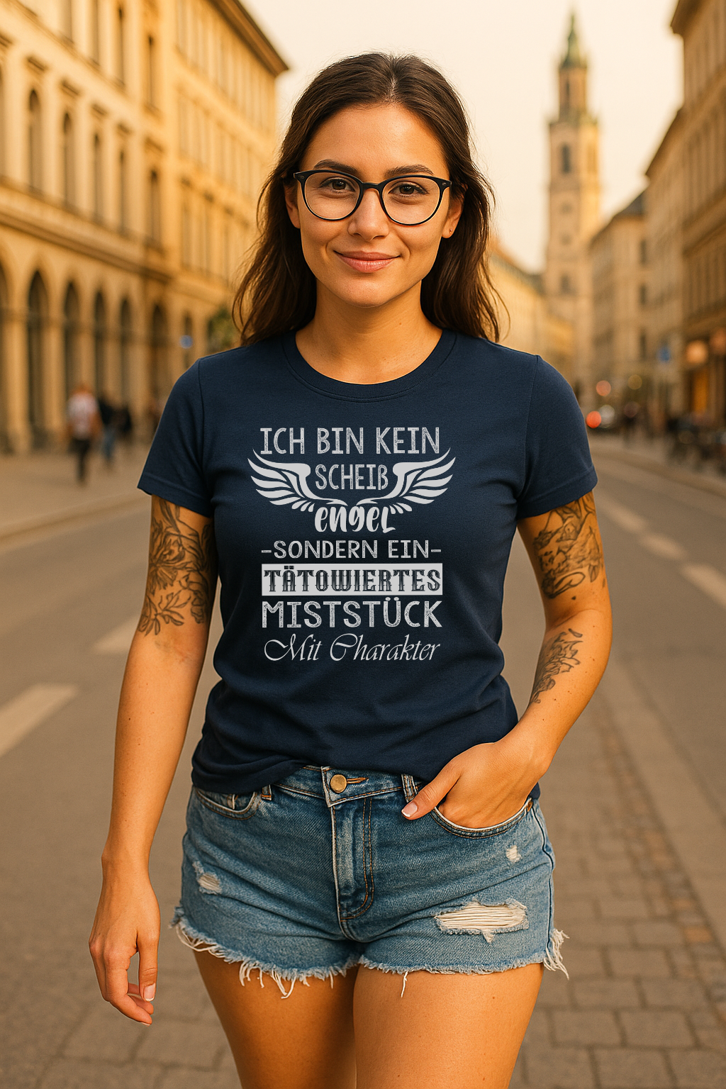 Ich bin kein Engel sondern ein Tätowiertes Miststück Lustiges Frauen T-Shirt