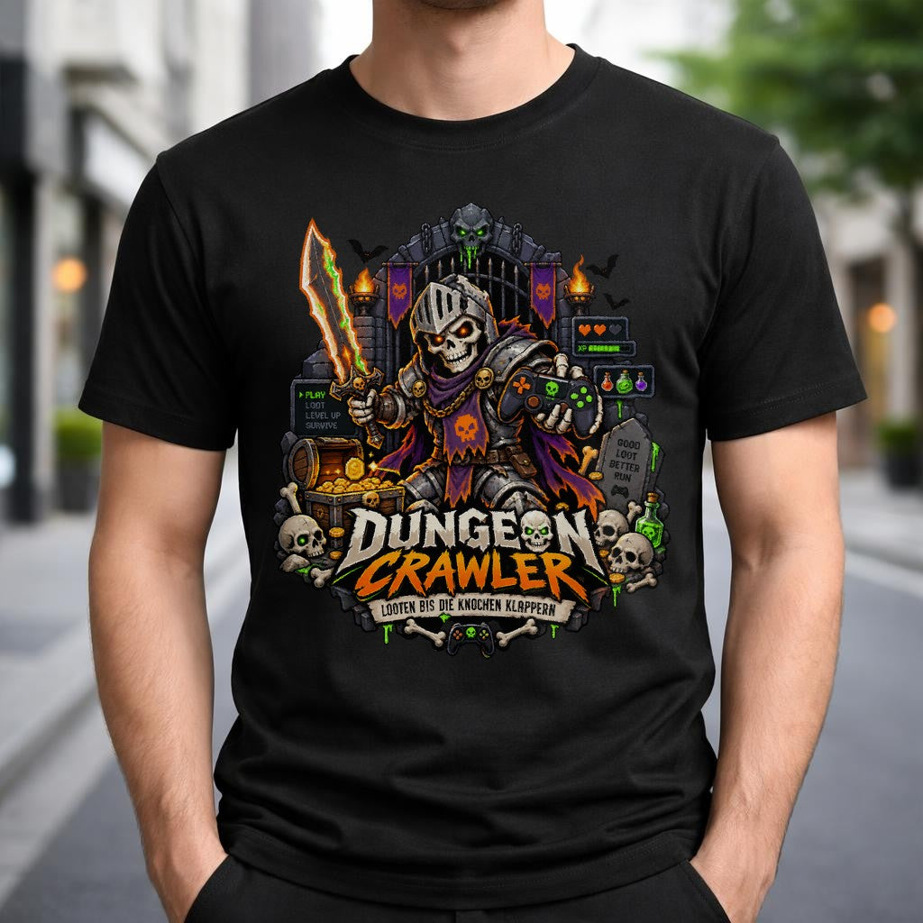 Dungeon Crawler T-Shirt Gamer Skull Fantasy Looting Spruch Shirt