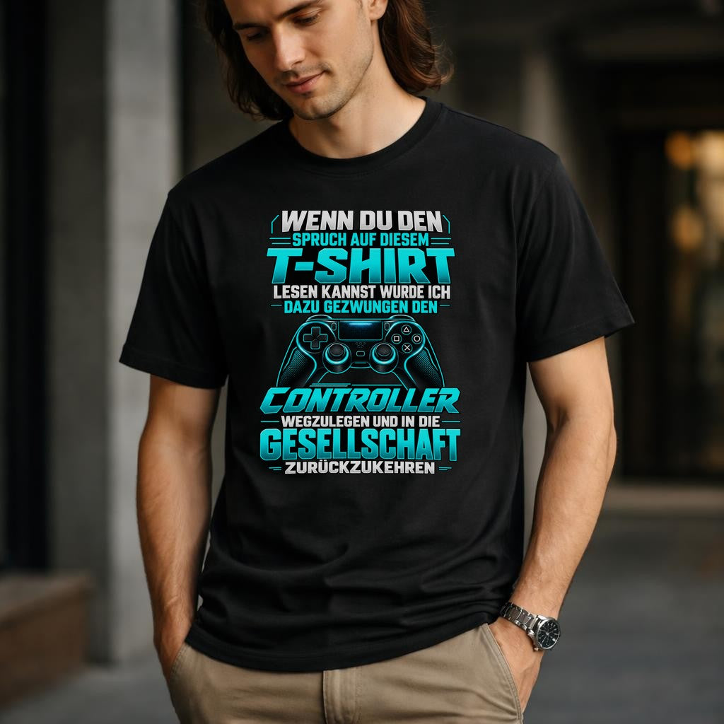 Gaming T-Shirt Herren lustig Controller Spruch Gamer Shirt schwarz Geschenk fuer Zocker Nerd Funshirt