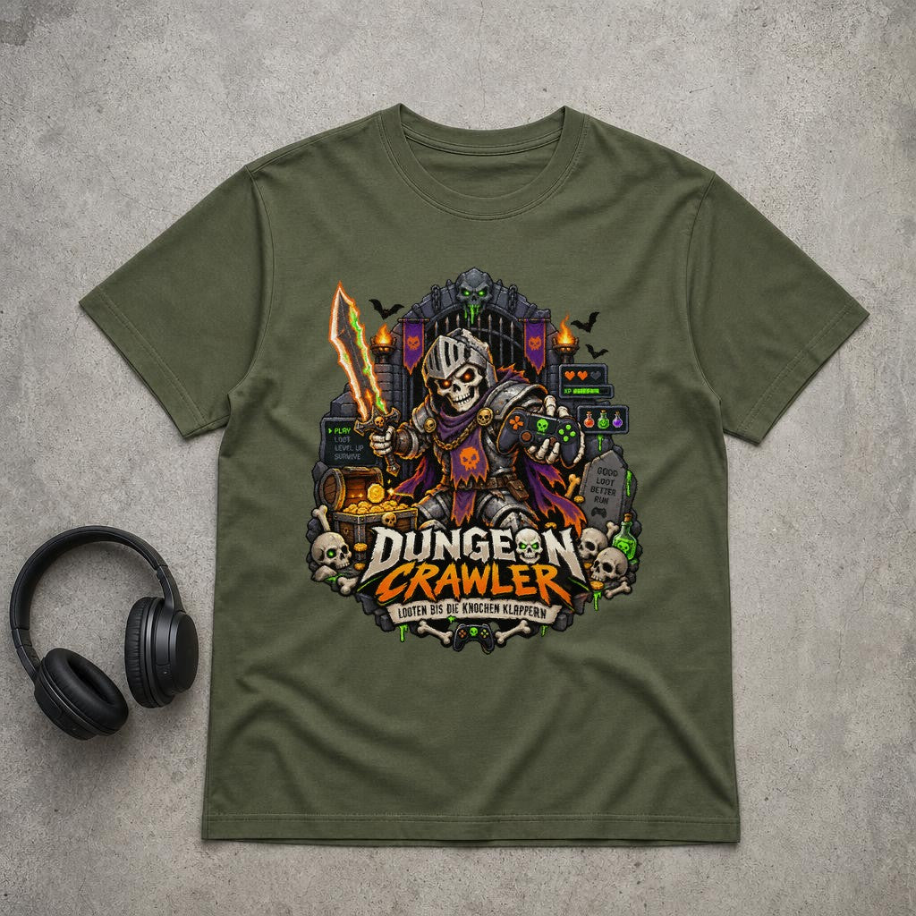 Dungeon Crawler T-Shirt Gamer Skull Fantasy Looting Spruch Shirt