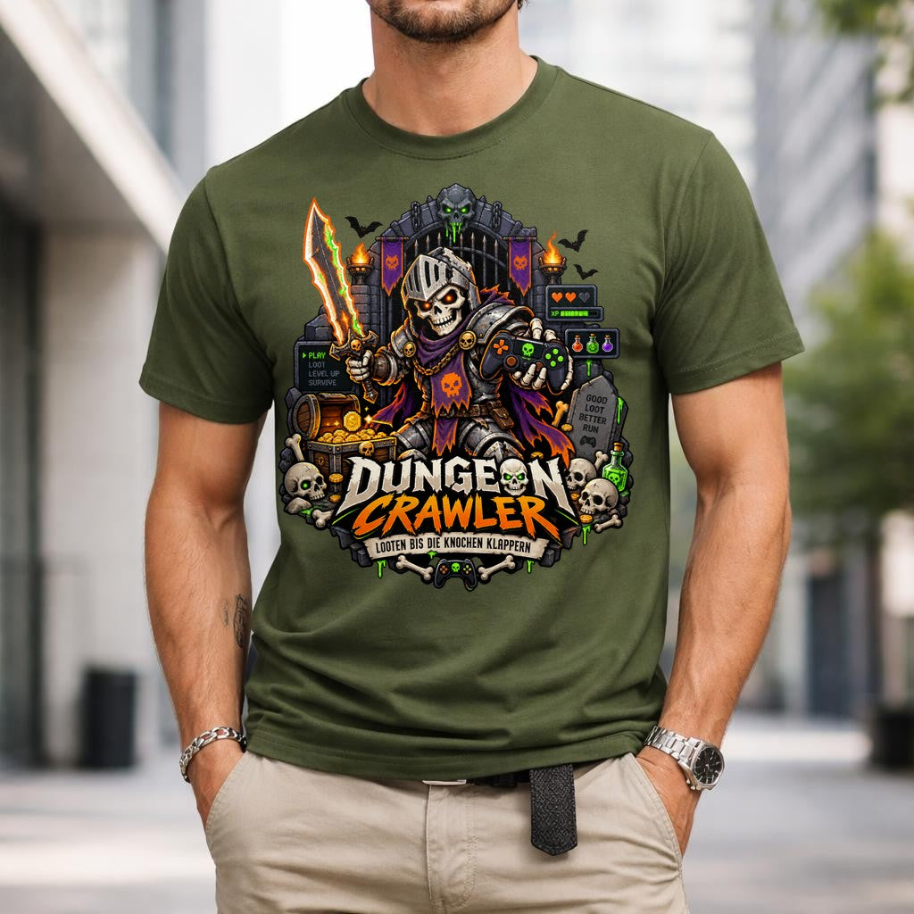 Dungeon Crawler T-Shirt Gamer Skull Fantasy Looting Spruch Shirt
