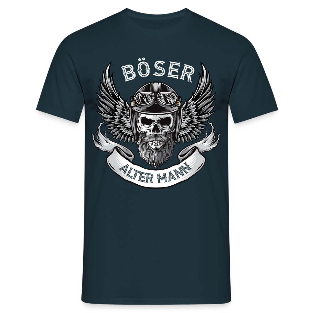 Biker Motorrad Totenkopf Böser Alter Mann T-Shirt - Navy