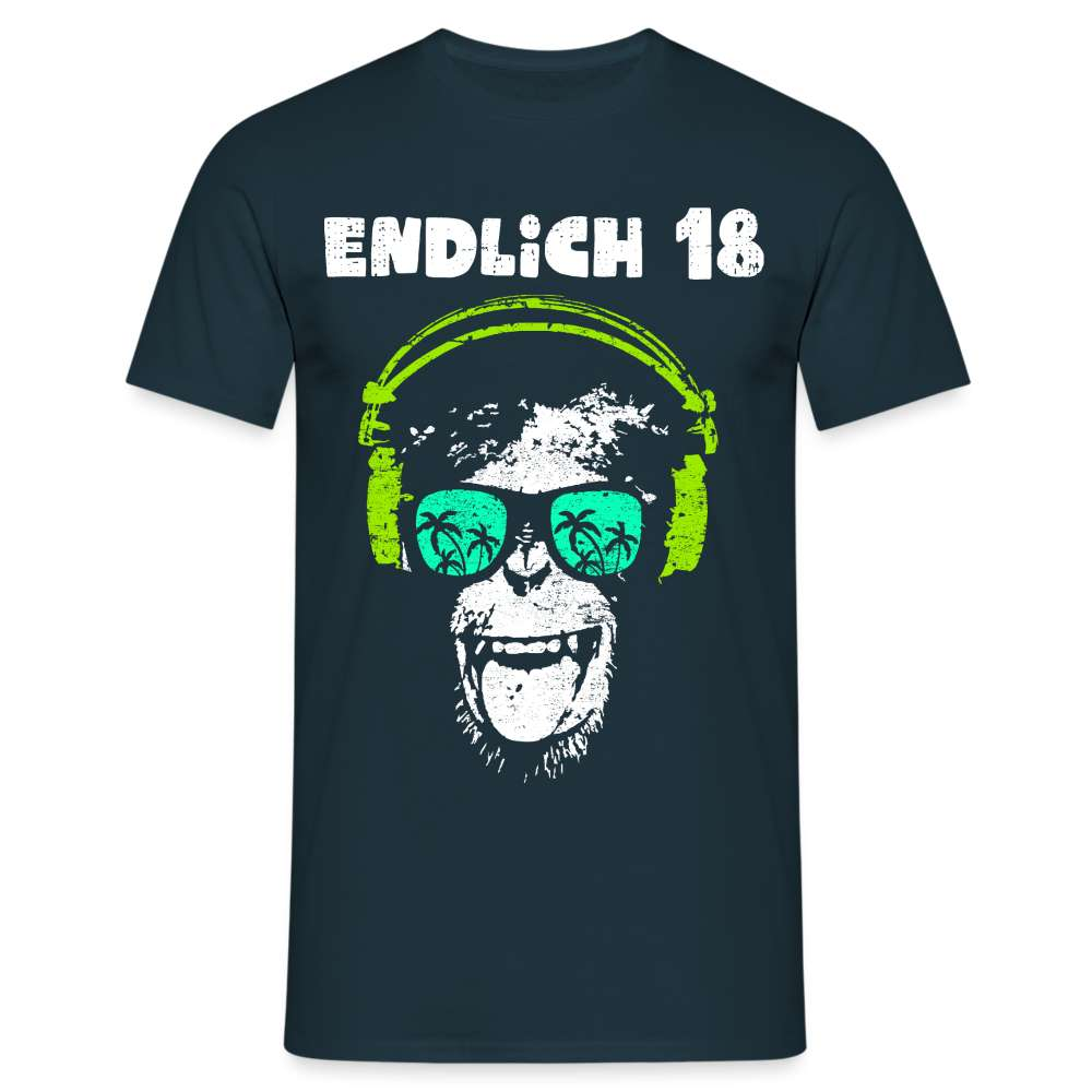 18. Geburtstag - Endlich 18 - Lustiger Affe Geburtstags Geschenk T-Shirt - Navy