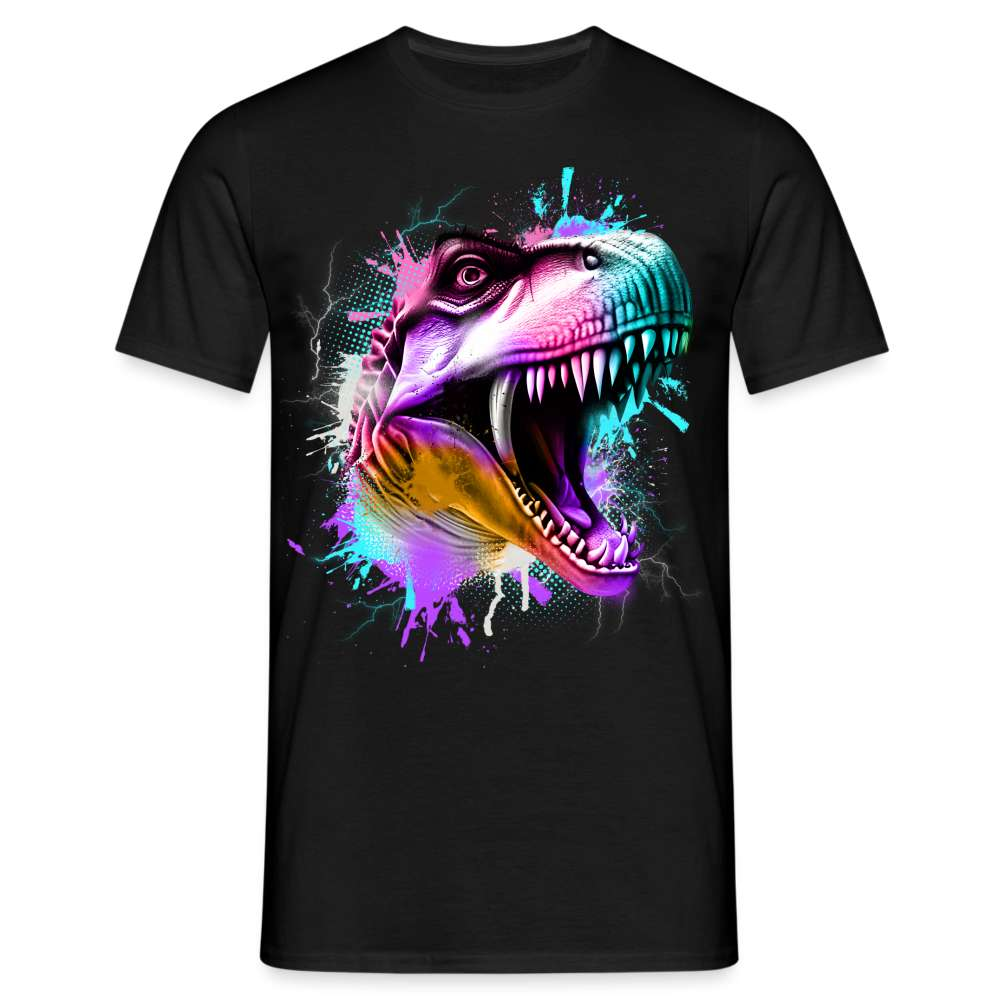 Dinosaurier T-Rex Bunt Retro Style T-Shirt - Schwarz