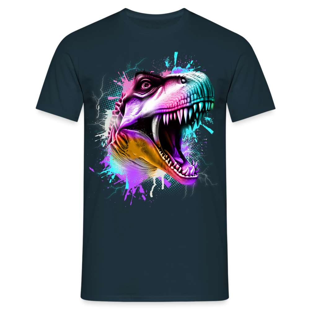 Dinosaurier T-Rex Bunt Retro Style T-Shirt - Navy