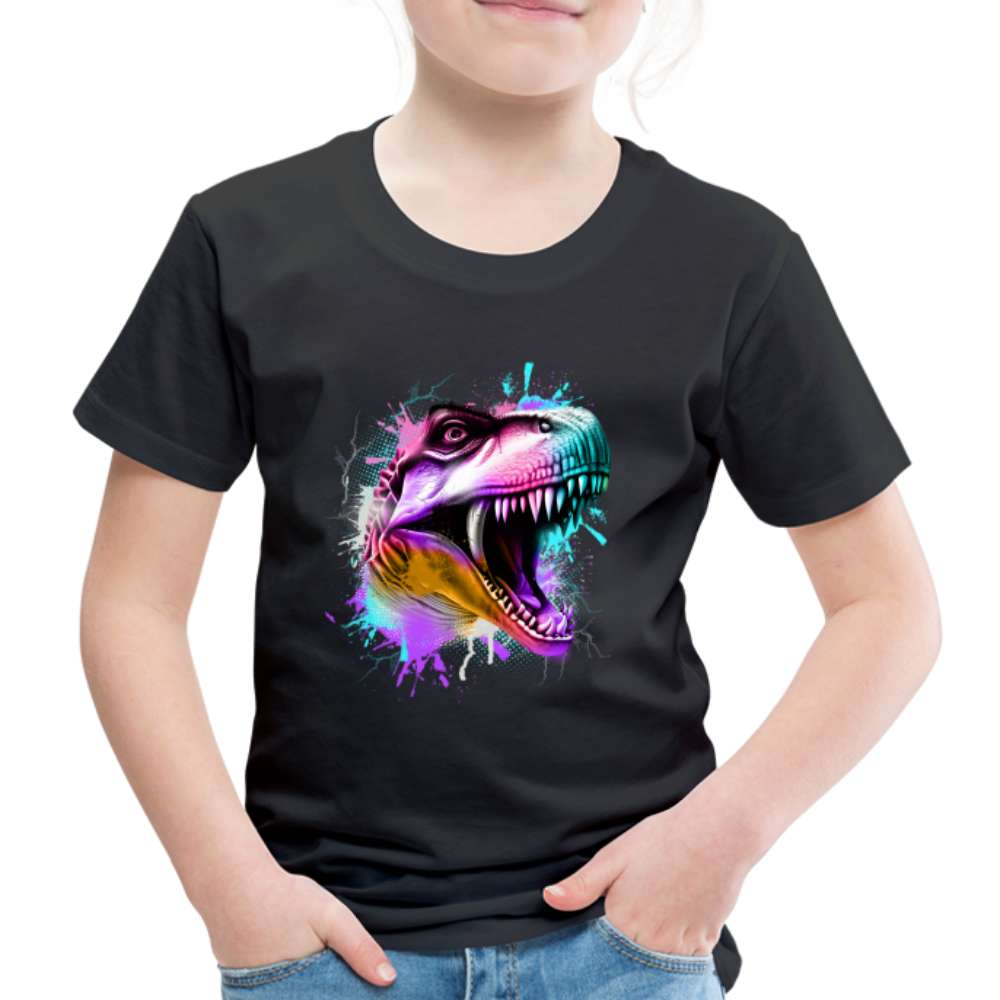 Dinosaurier T-Rex Bunt Retro Style Kinder Premium T-Shirt - Schwarz