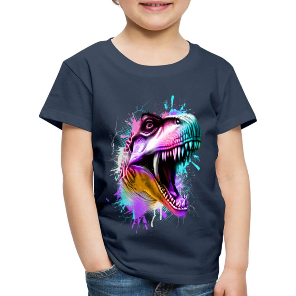 Dinosaurier T-Rex Bunt Retro Style Kinder Premium T-Shirt - Navy