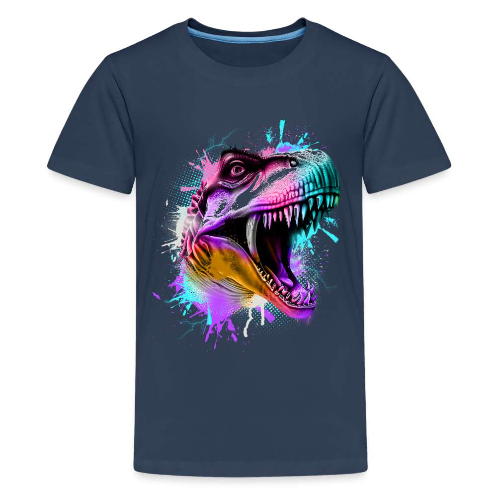 Dinosaurier T-Rex Bunt Retro Style Teenager Premium T-Shirt - Navy