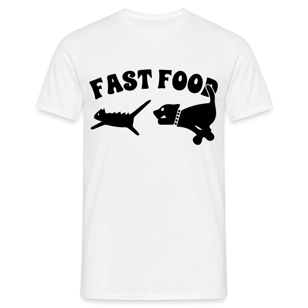 Hund Jagt Katze Fast Food Lustiges T-Shirt - weiß