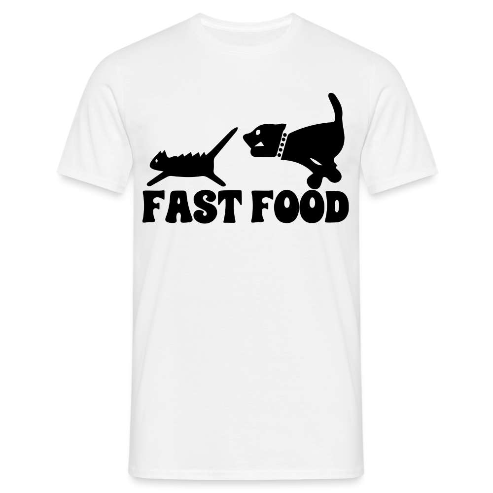 Hund Jagt Katze Fast Food Lustiges T-Shirt - weiß