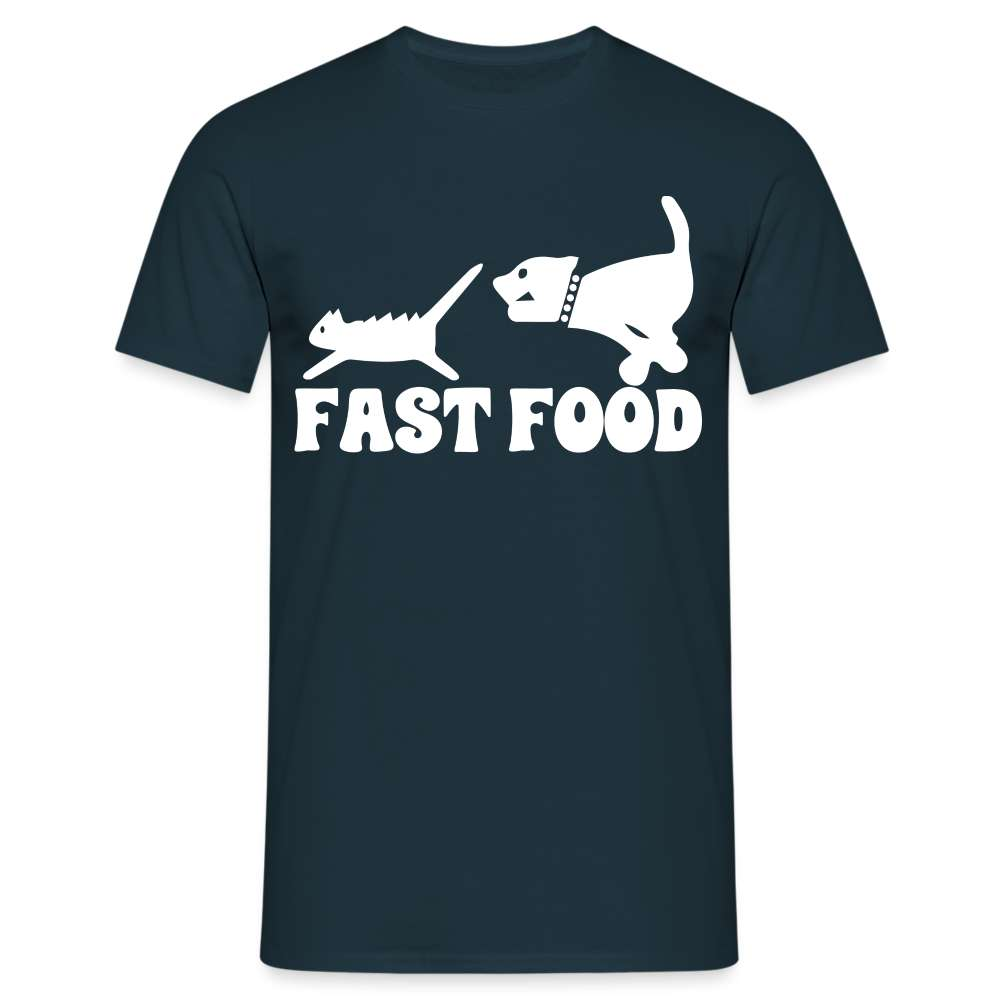 Hund Jagt Katze Fast Food Lustiges T-Shirt - Navy