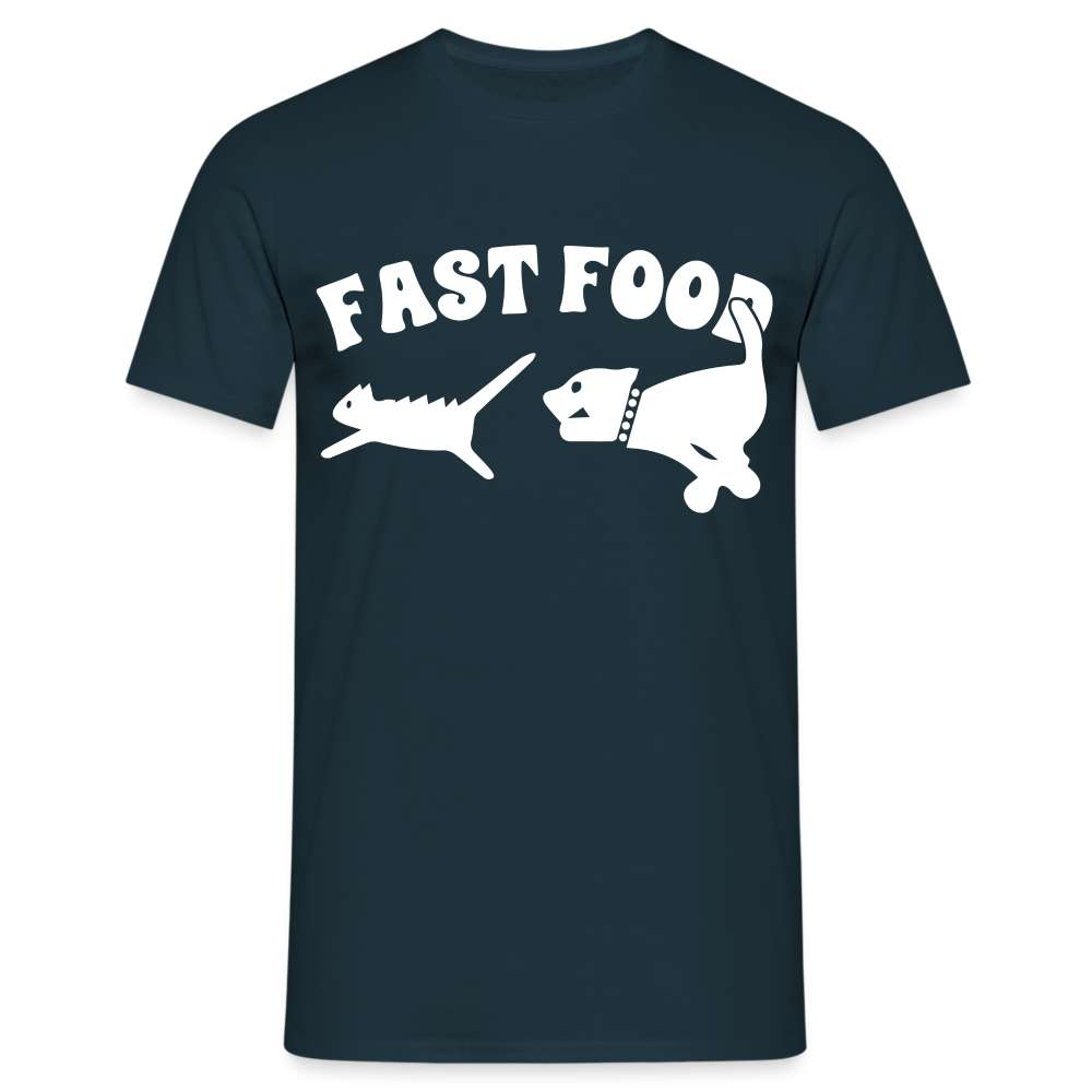 Hund Jagt Katze Fast Food Lustiges T-Shirt - Navy