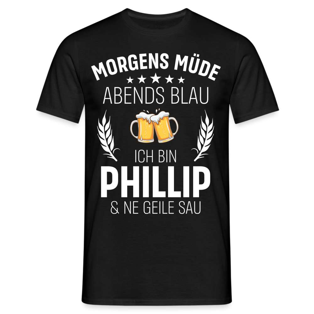 Lustiges Party T- Shirt Personalisierbar - Morgens Müde Abends Blau Männer T-Shirt - Schwarz