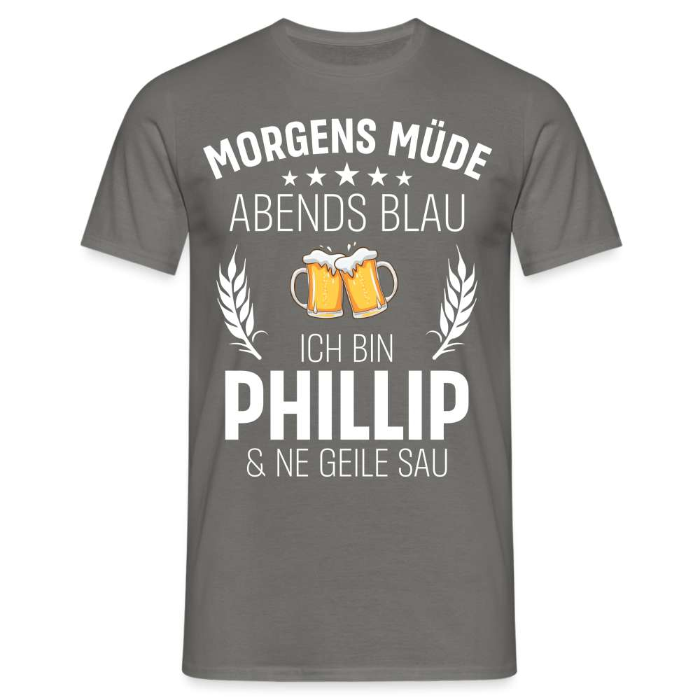 Lustiges Party T- Shirt Personalisierbar - Morgens Müde Abends Blau Männer T-Shirt - Graphit