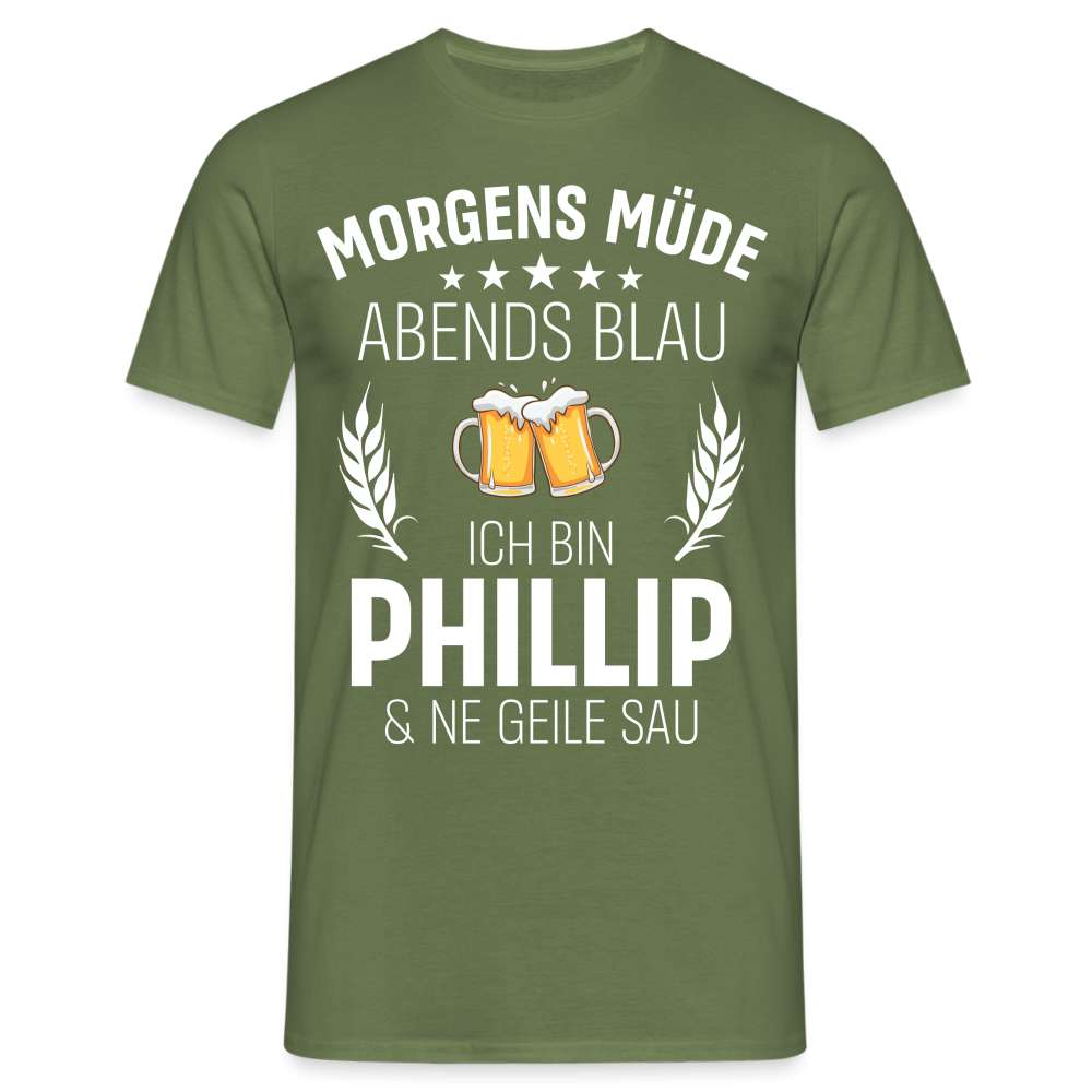 Lustiges Party T- Shirt Personalisierbar - Morgens Müde Abends Blau Männer T-Shirt - Militärgrün