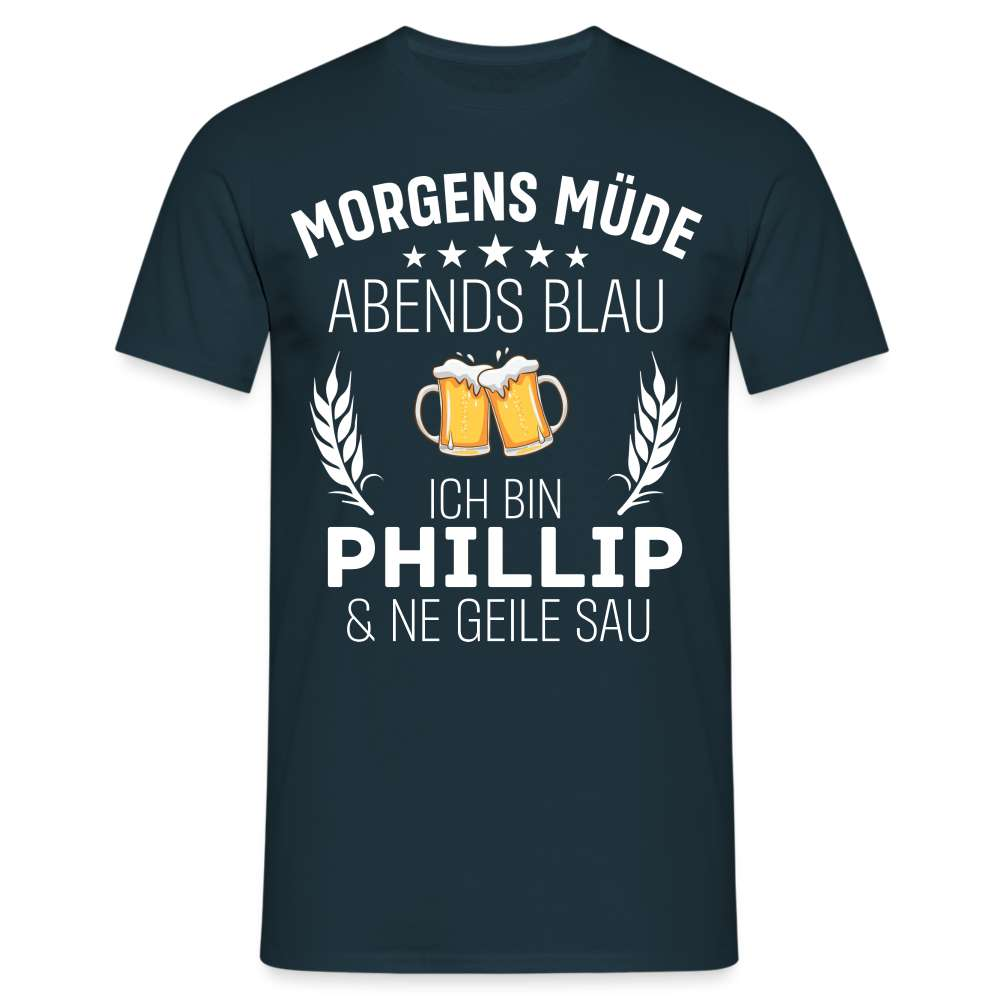 Lustiges Party T- Shirt Personalisierbar - Morgens Müde Abends Blau Männer T-Shirt - Navy