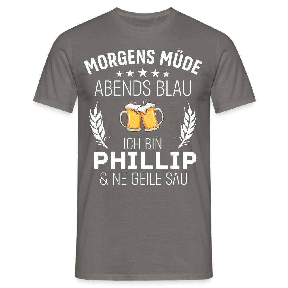 Lustiges Party T- Shirt Personalisierbar - Morgens Müde Abends Blau Männer T-Shirt - Graphit