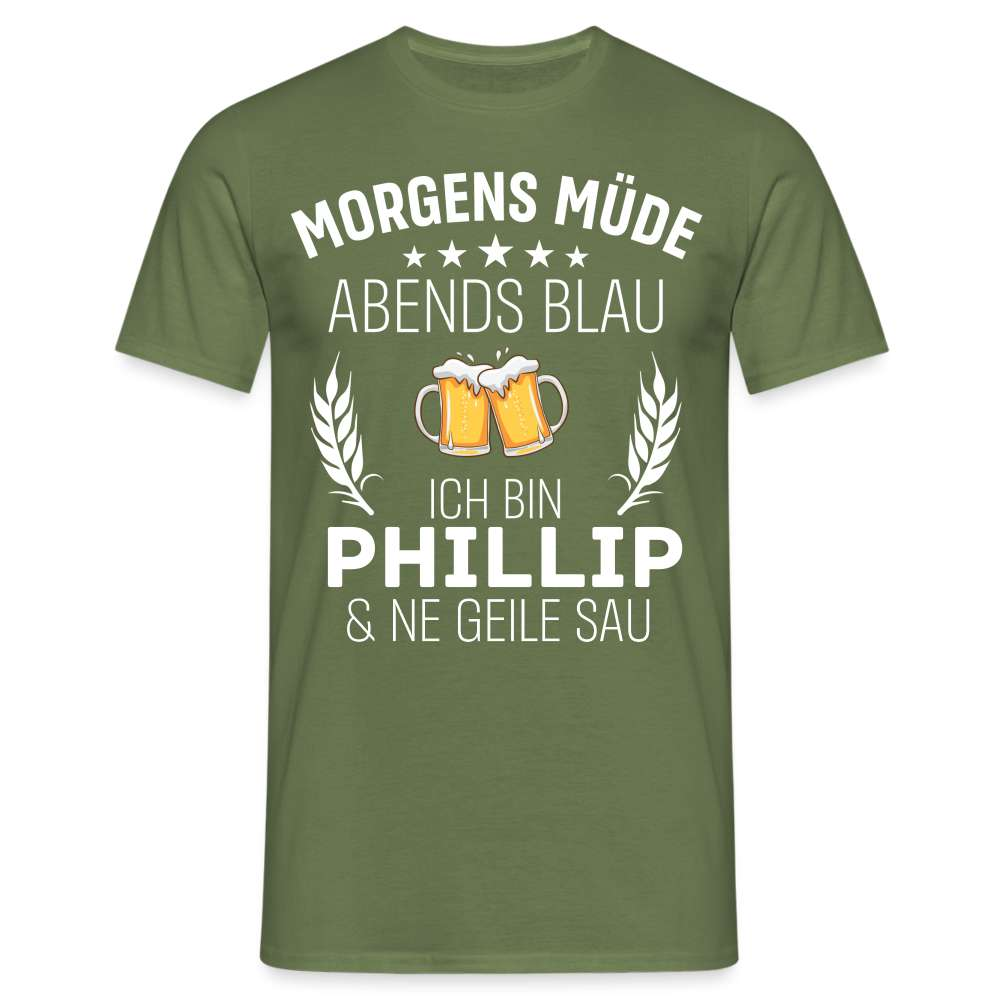 Lustiges Party T- Shirt Personalisierbar - Morgens Müde Abends Blau Männer T-Shirt - Militärgrün