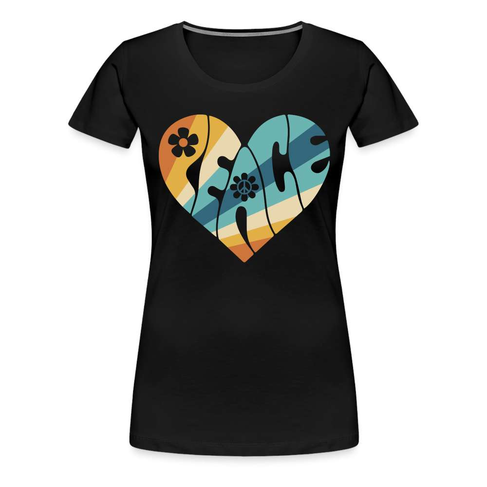 70s Peace Herz Hippie Style Frauen Premium T-Shirt - Schwarz