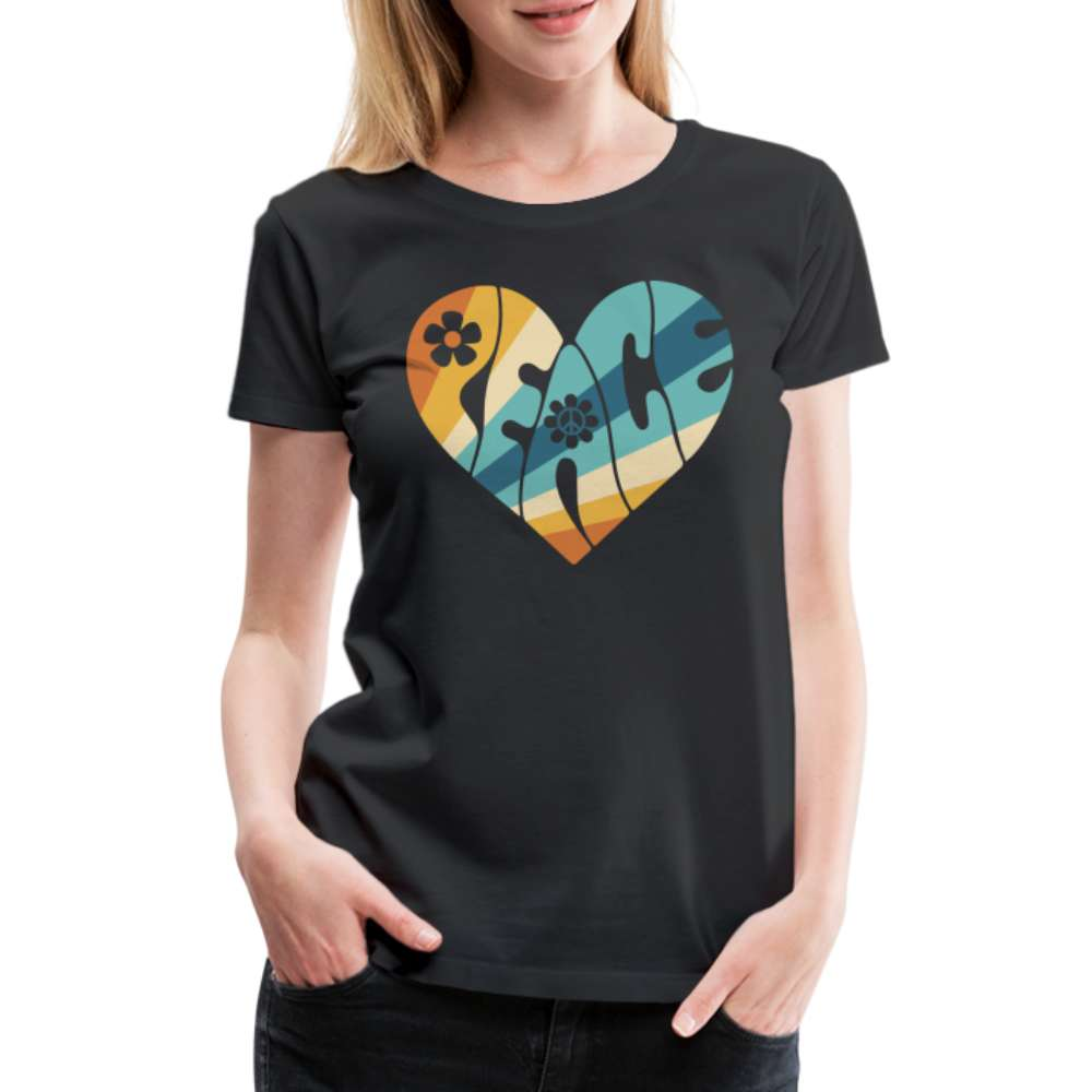 70s Peace Herz Hippie Style Frauen Premium T-Shirt - Schwarz