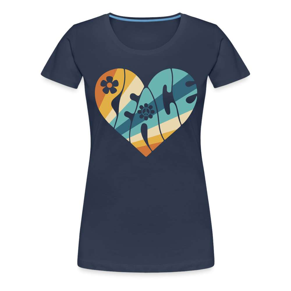 70s Peace Herz Hippie Style Frauen Premium T-Shirt - Navy