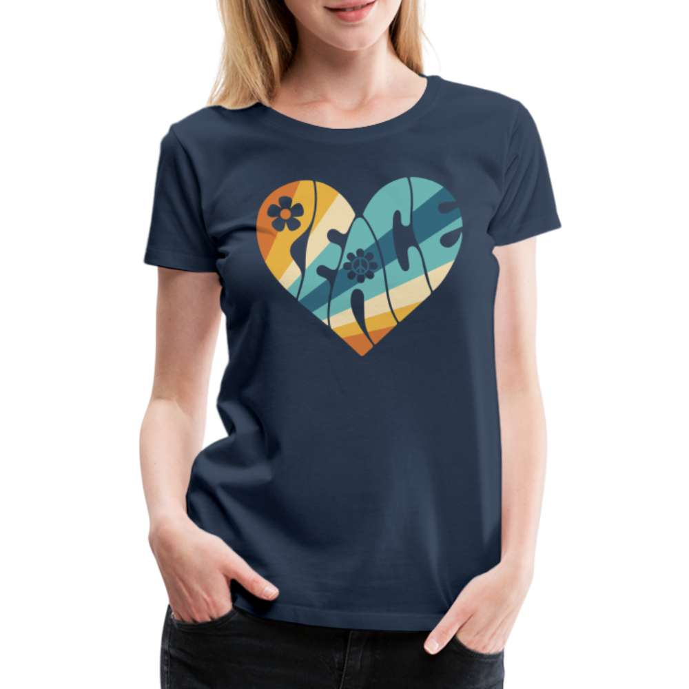 70s Peace Herz Hippie Style Frauen Premium T-Shirt - Navy