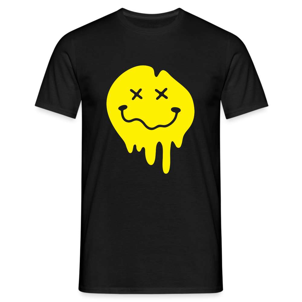 Lustiges Smiley zerlaufenes Emoji T-Shirt - Schwarz