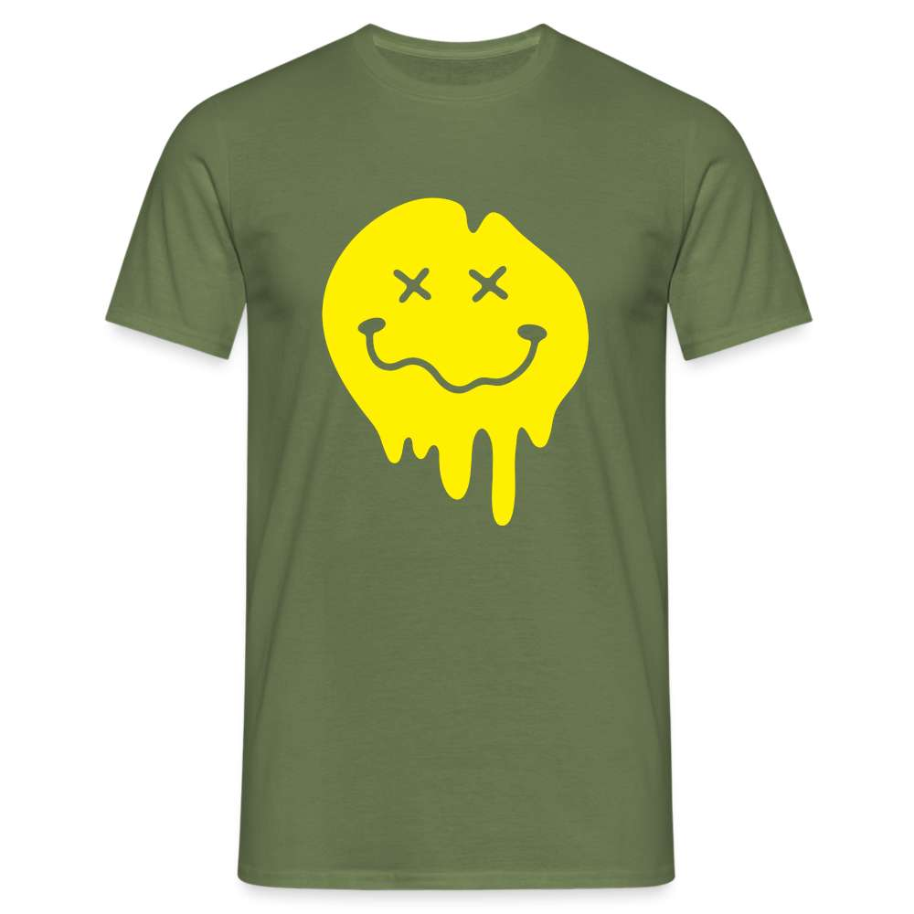 Lustiges Smiley zerlaufenes Emoji T-Shirt - Militärgrün