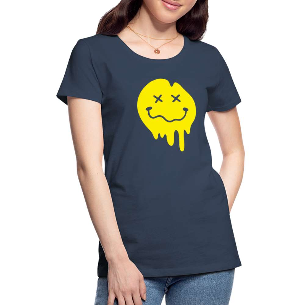 Lustiges Smiley zerlaufenes Emoji Frauen Premium T-Shirt - Navy