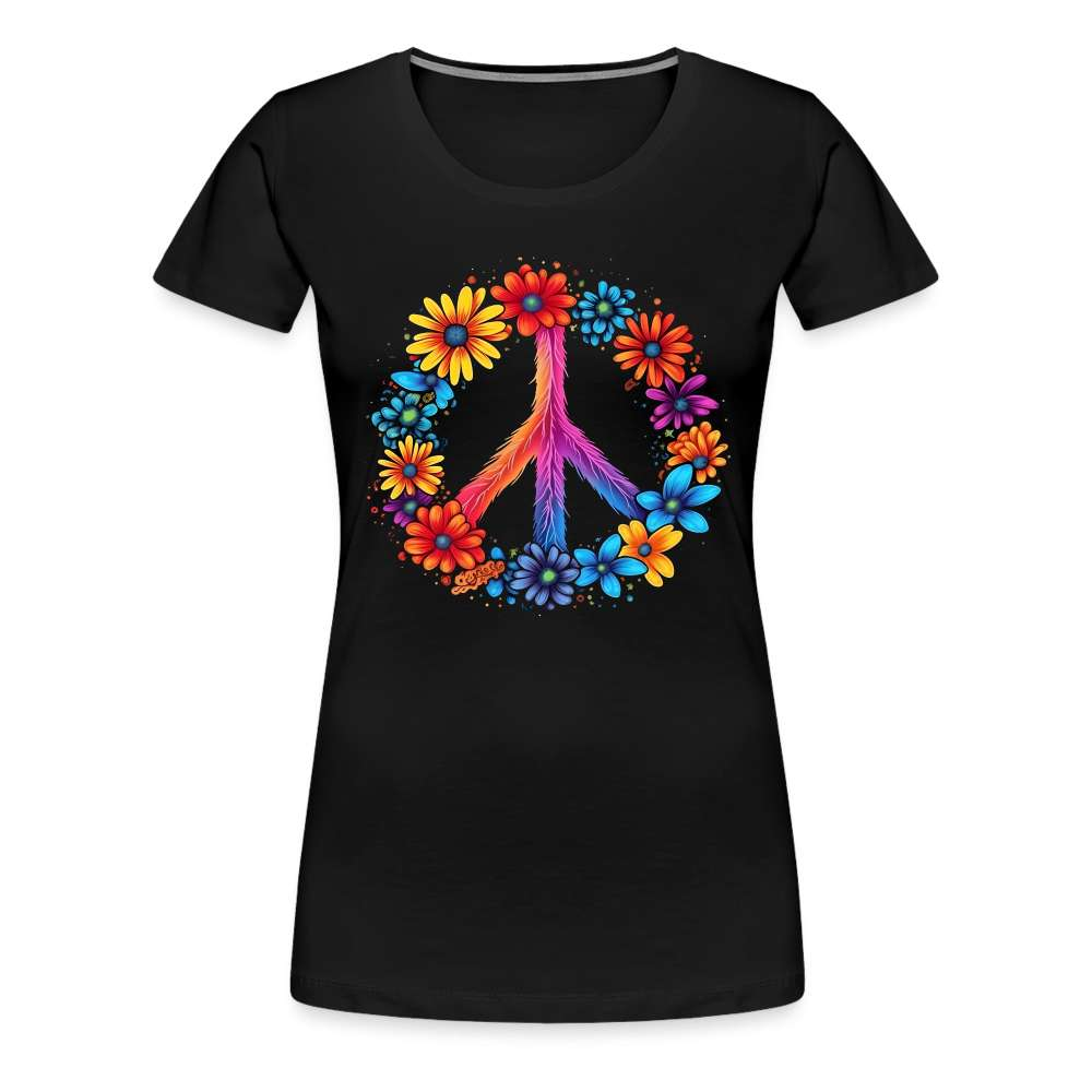 Peace Love Hippie Blumen Frauen T-Shirt - Schwarz