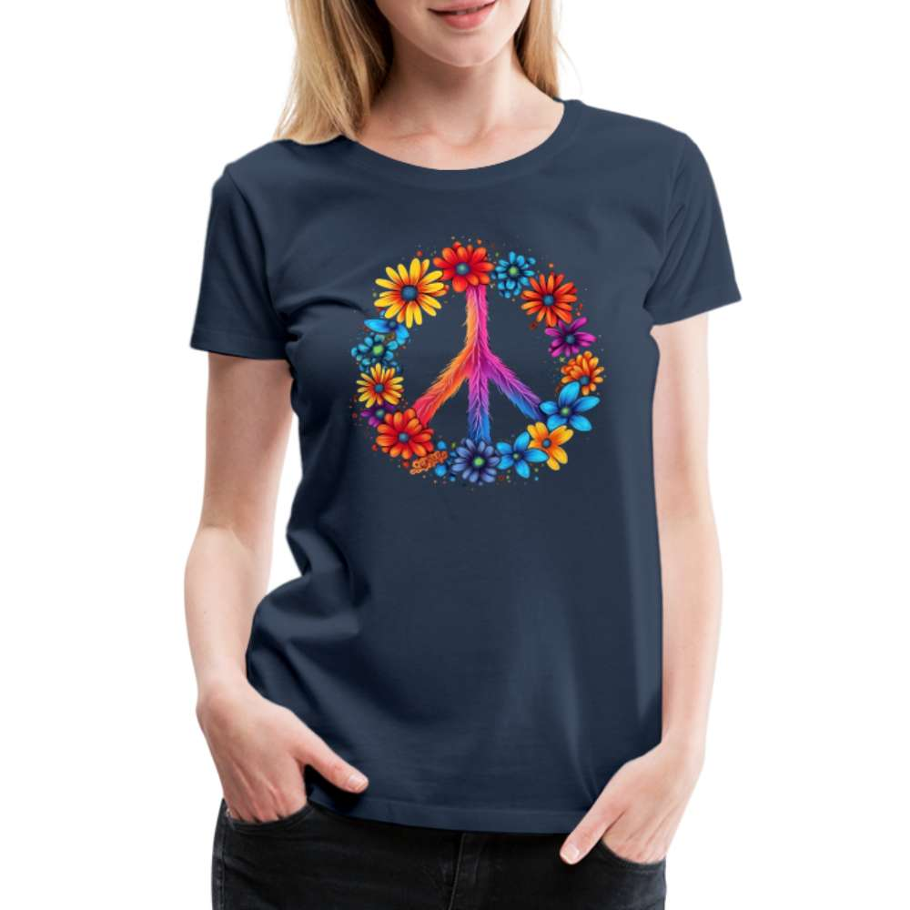 Peace Love Hippie Blumen Frauen T-Shirt - Navy