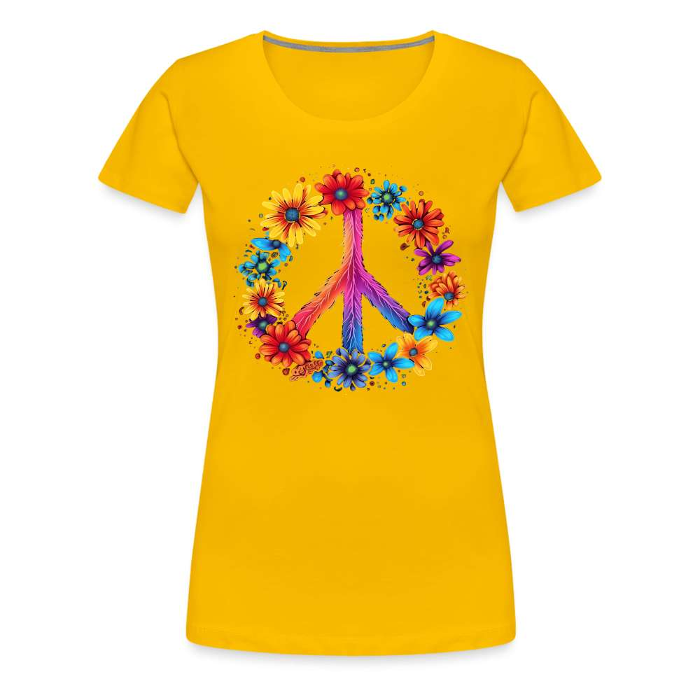 Peace Love Hippie Blumen Frauen T-Shirt - Sonnengelb