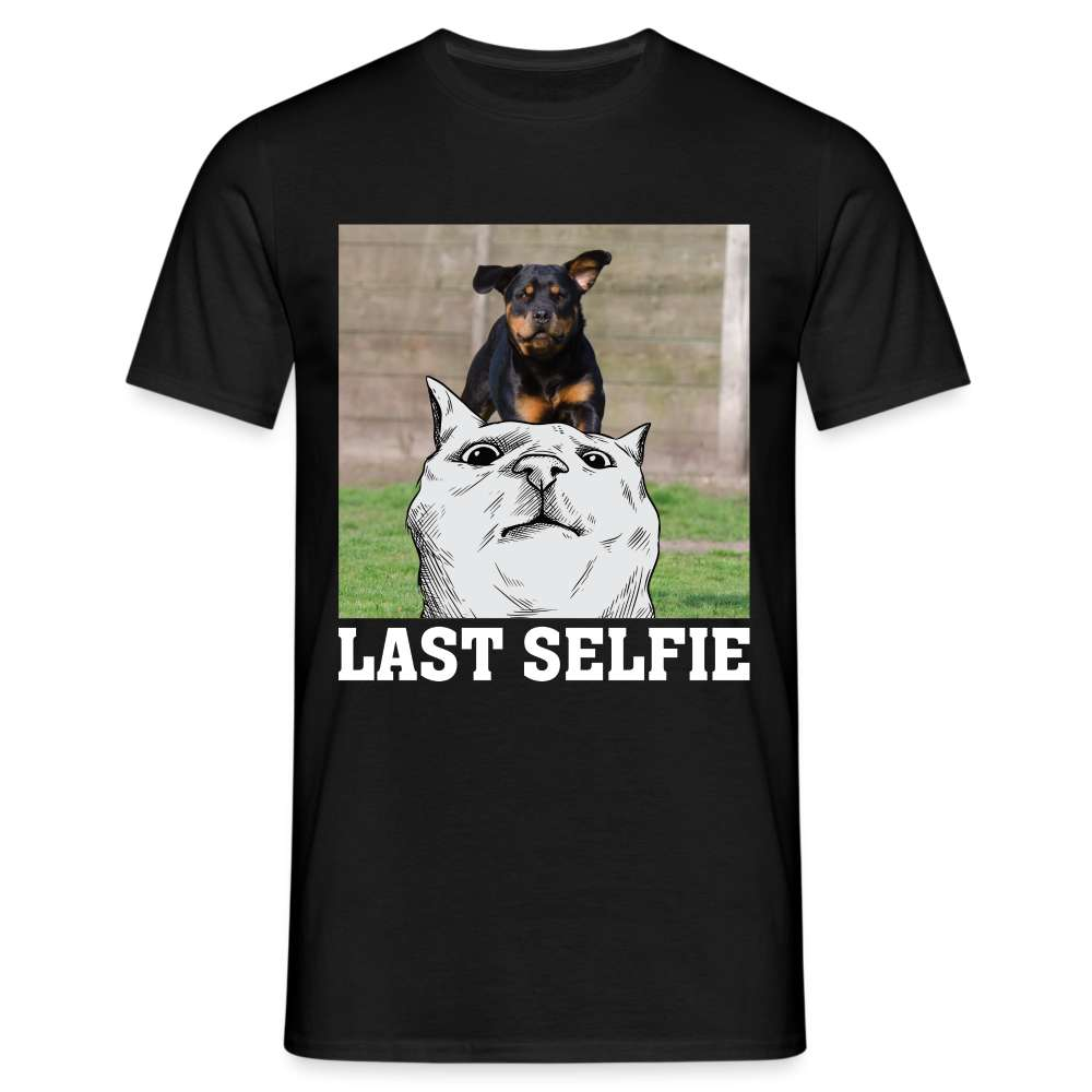 Katze Hund - Last Selfie - Lustiges Männer T-Shirt - Schwarz
