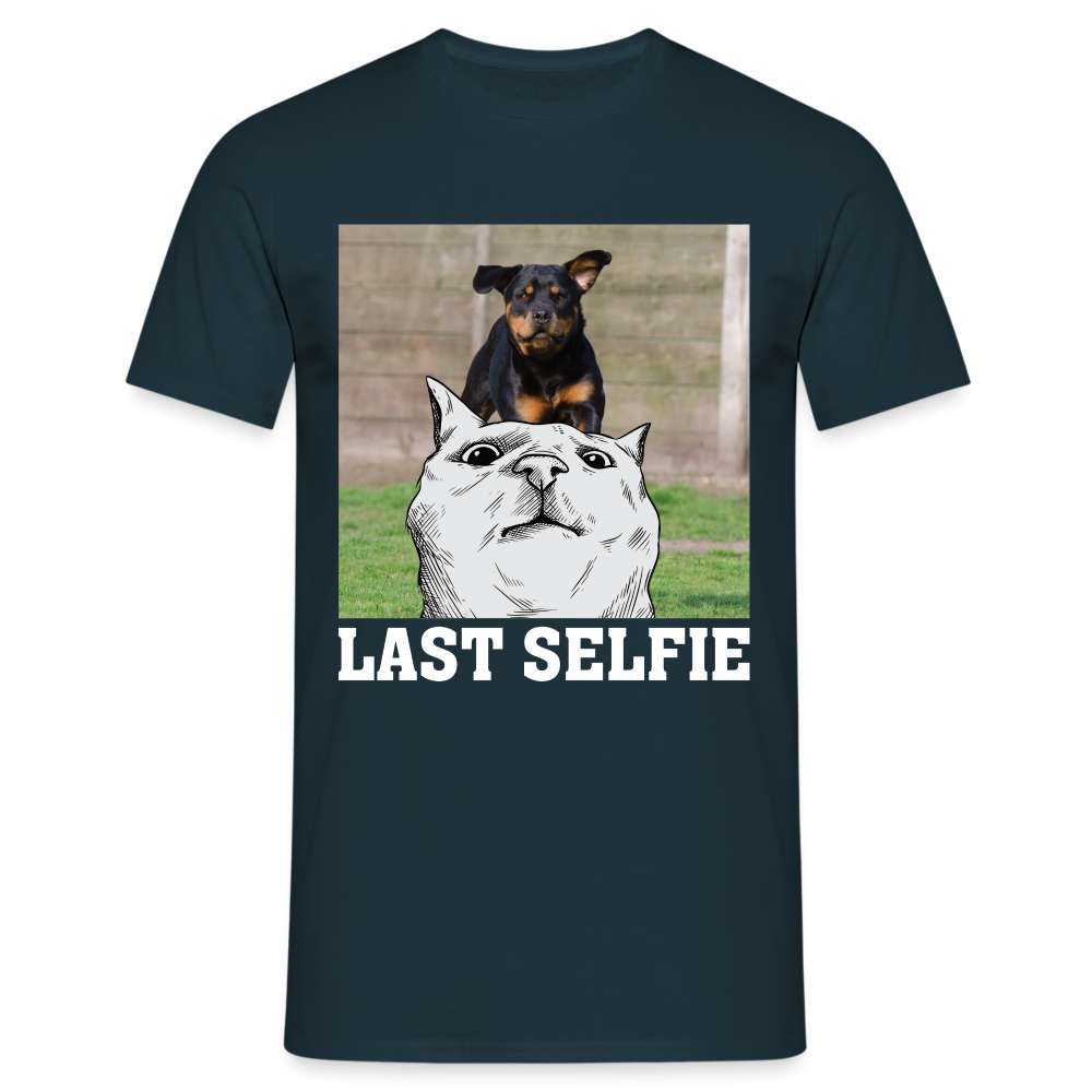 Katze Hund - Last Selfie - Lustiges Männer T-Shirt - Navy