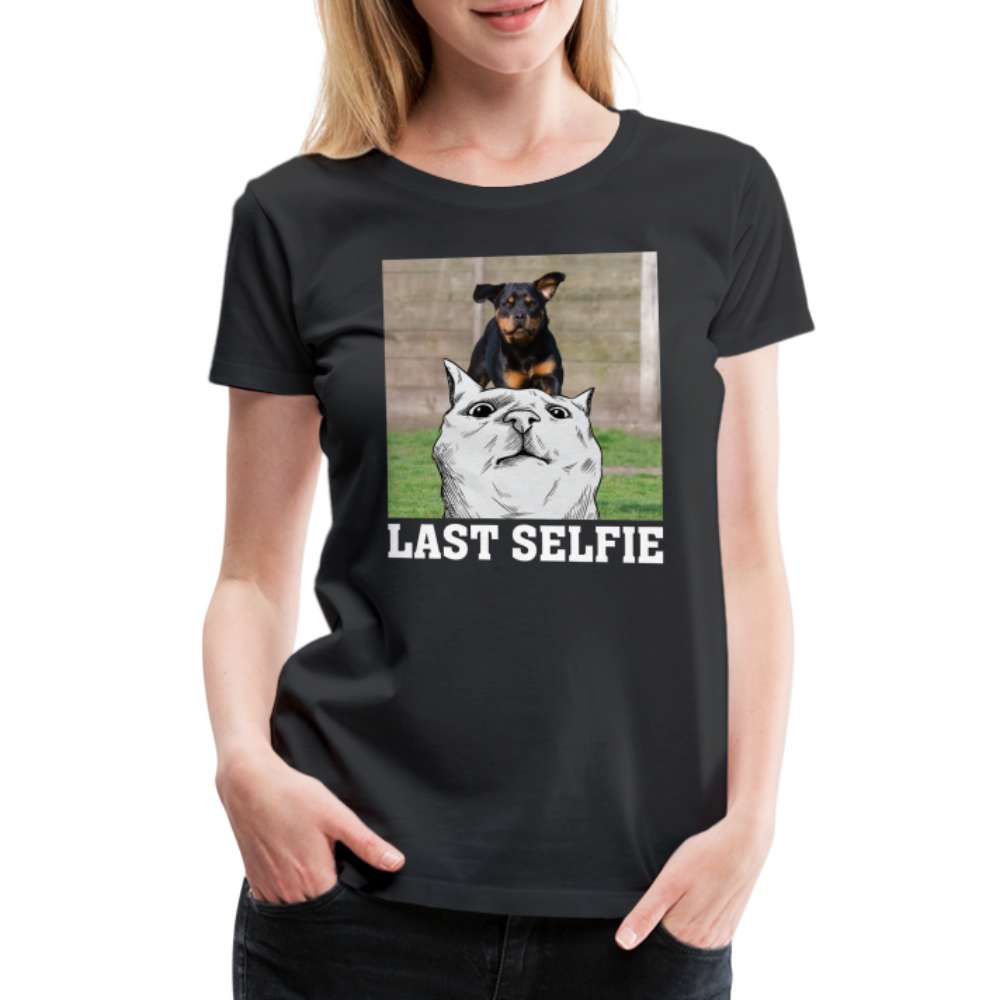 Katze Hund - Last Selfie - Lustiges Frauen Premium T-Shirt - Schwarz