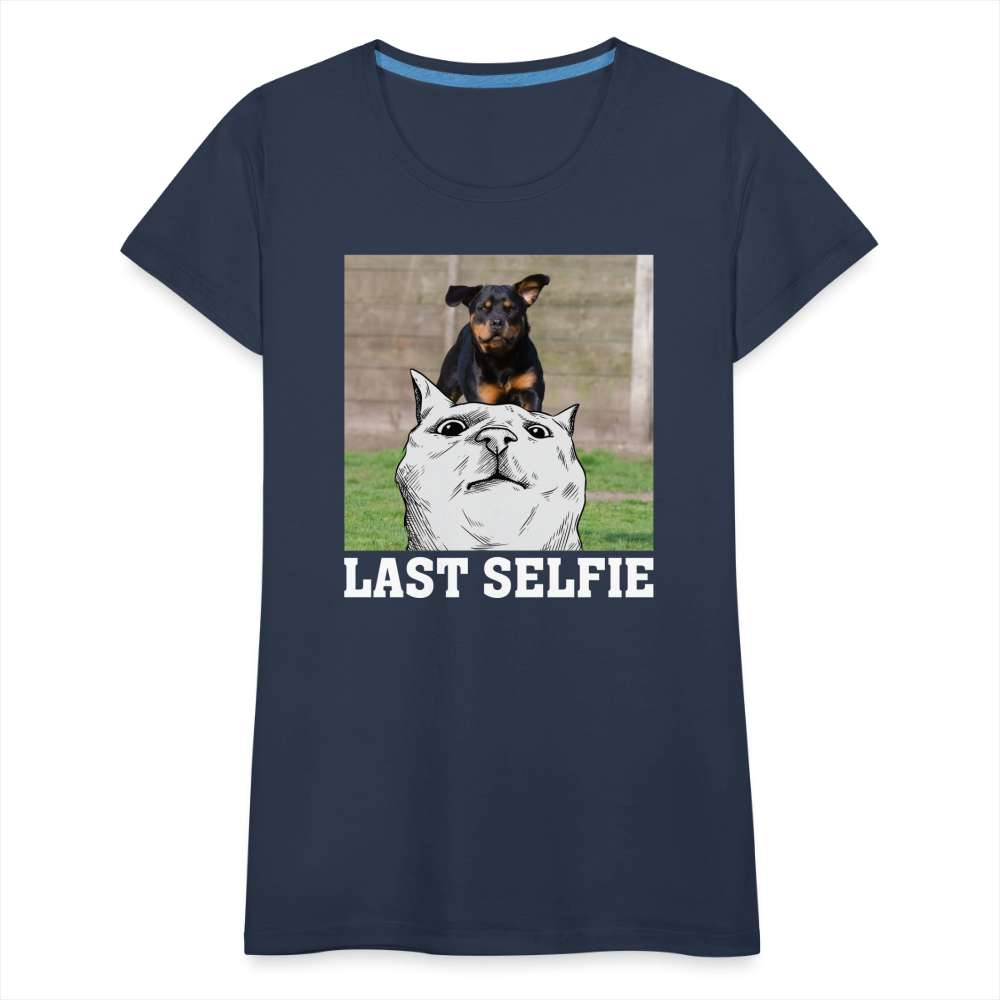 Katze Hund - Last Selfie - Lustiges Frauen Premium T-Shirt - Navy