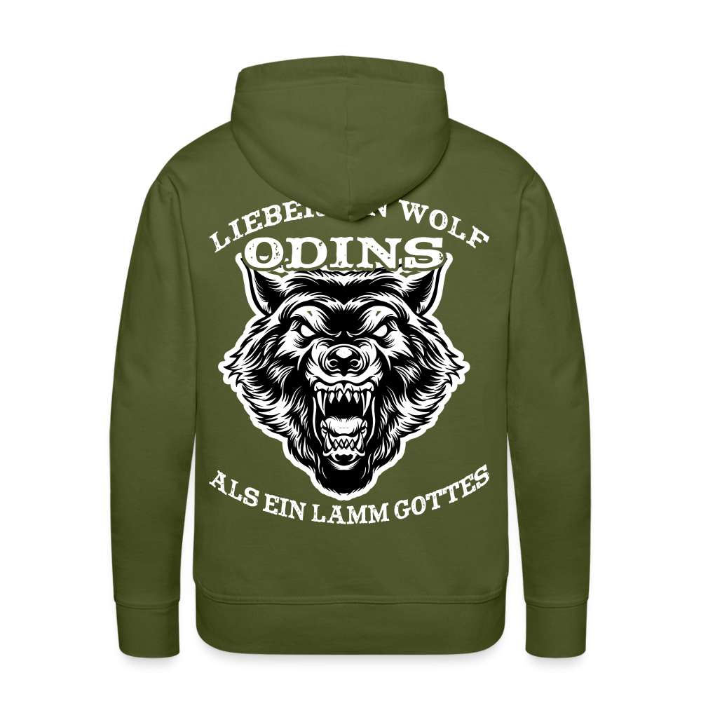 Lieber ein WOLF Odins als ein LAMM Gottes Rückendruck Premium Hoodie - Olivgrün