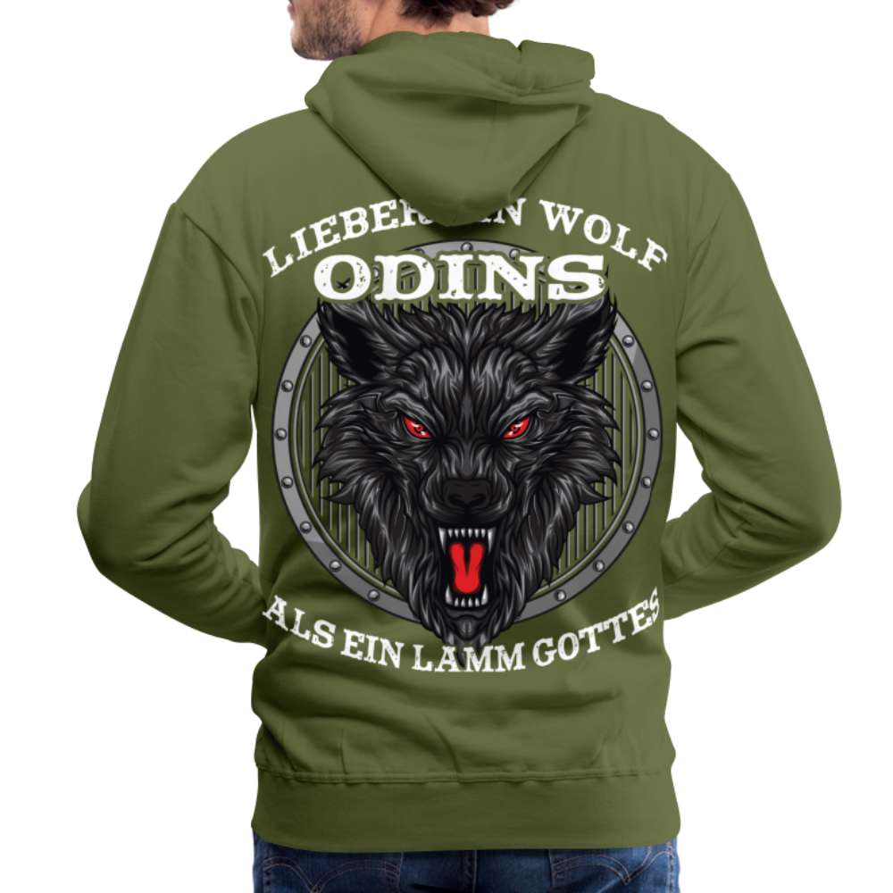 Lieber ein WOLF Odins als ein LAMM Gottes Rückendruck Premium Hoodie - Olivgrün