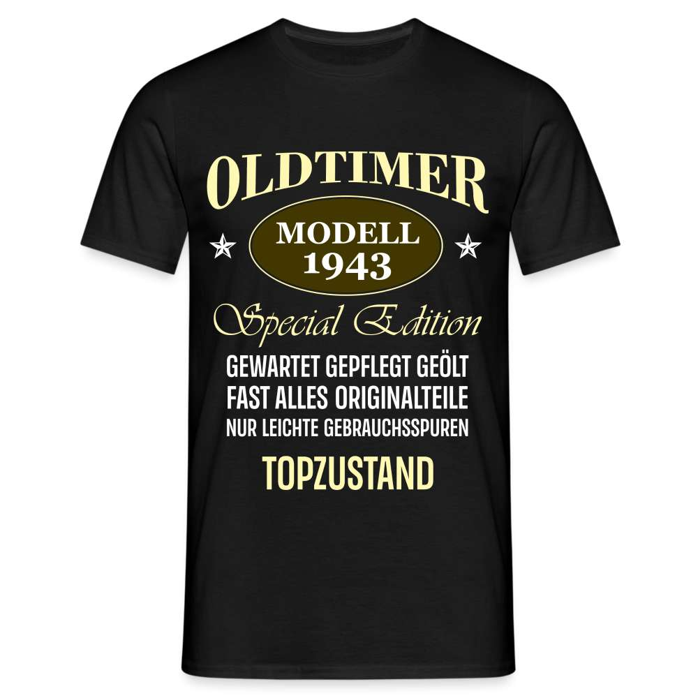 80. Geburtstag - Oldtimer Geboren 1943 - Vintage Geschenk T-Shirt - Schwarz