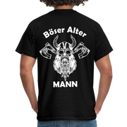 Wikinger Totenkopf Axt Böser Alter Mann Rückendruck Lustiges T-Shirt - Schwarz