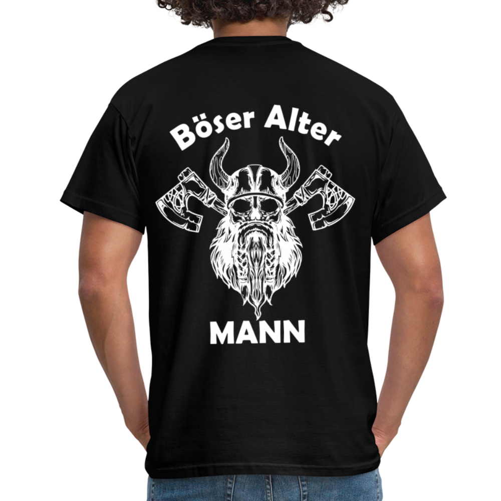 Wikinger Totenkopf Axt Böser Alter Mann Rückendruck Lustiges T-Shirt - Schwarz