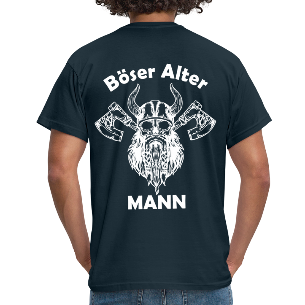Wikinger Totenkopf Axt Böser Alter Mann Rückendruck Lustiges T-Shirt - Navy