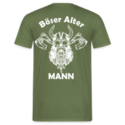 Wikinger Totenkopf Axt Böser Alter Mann Rückendruck Lustiges T-Shirt - Militärgrün