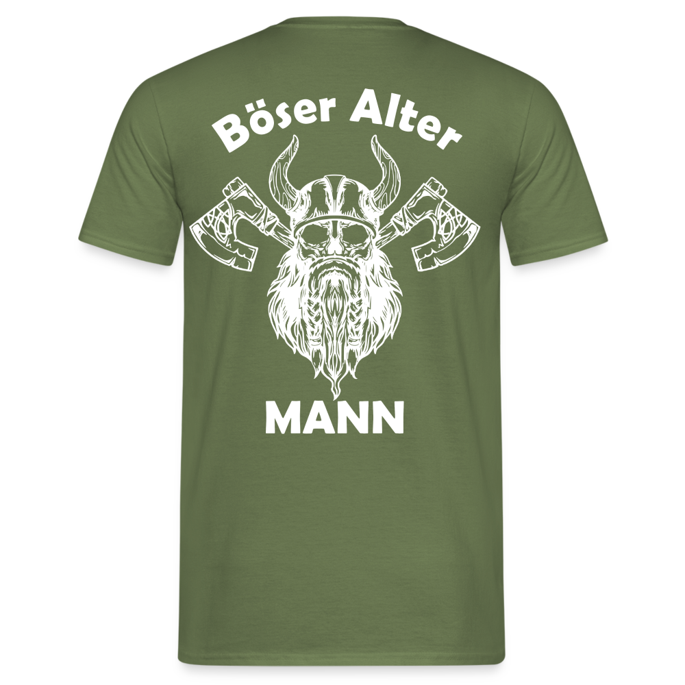 Wikinger Totenkopf Axt Böser Alter Mann Rückendruck Lustiges T-Shirt - Militärgrün