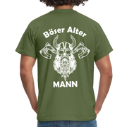 Wikinger Totenkopf Axt Böser Alter Mann Rückendruck Lustiges T-Shirt - Militärgrün
