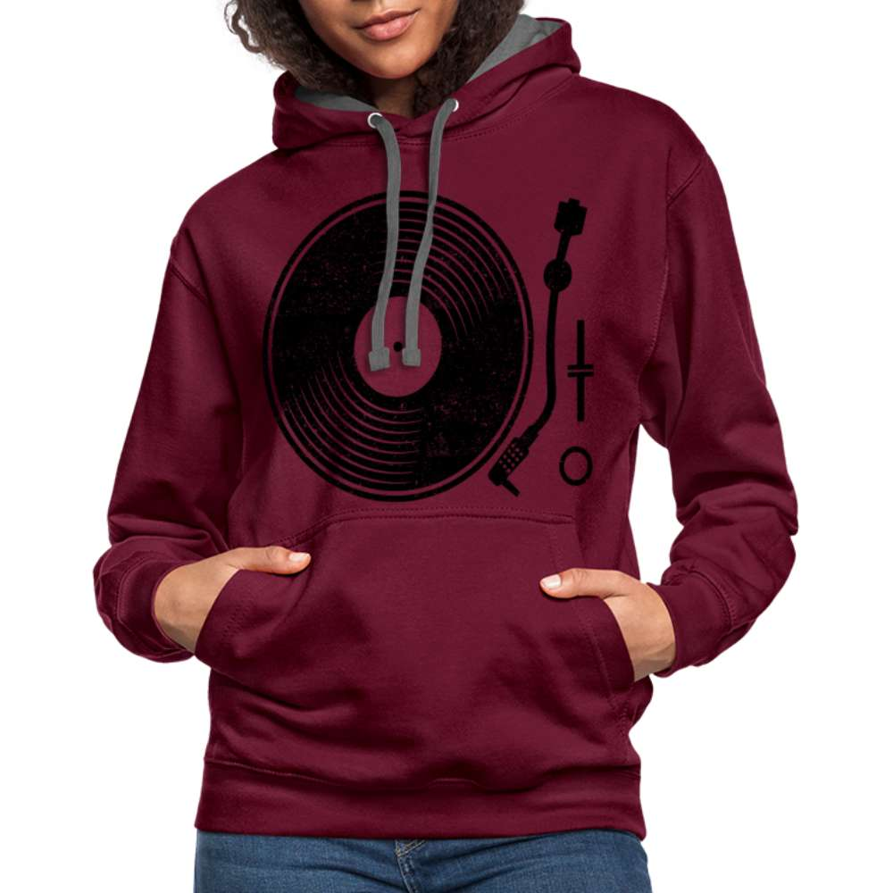 Schallplatte Vinyl Retro Style Musik Kontrast-Hoodie - Weinrot/Anthrazit